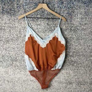 Anthropologie Intimately Bodysuit Womens Small Lace Trim Satin Lingerie